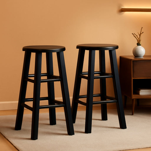 Element 2-Piece 24In Counter Stool Set, Black Finish, Solid Wood, Modern Design