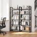 5 Tiers Bookshelf, Industrial Artsy Grey Bookcase Bookshelves, Book Rack, Storage Rack Shelves Books Holder Organizer for Books Movies in Living Room Home Office, Charcoal Gray + Black