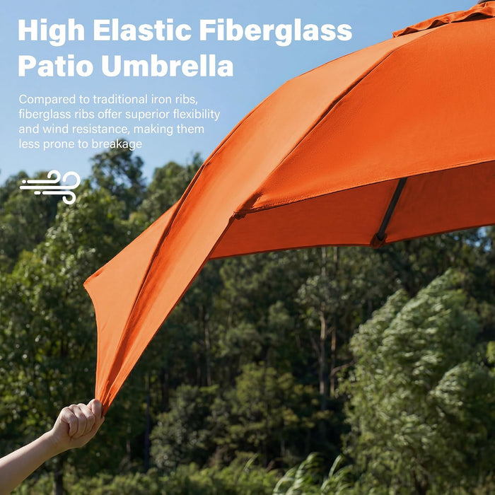 9FT Outdoor Patio Umbrella,Market Table Umbrella with 8 Fiberglass Ribs, Pool Umbrella with Tilt and Crank, UV Protection Lightweight & Wind-Resistant for Lawn, Garden, Deck and Backyard, Orange