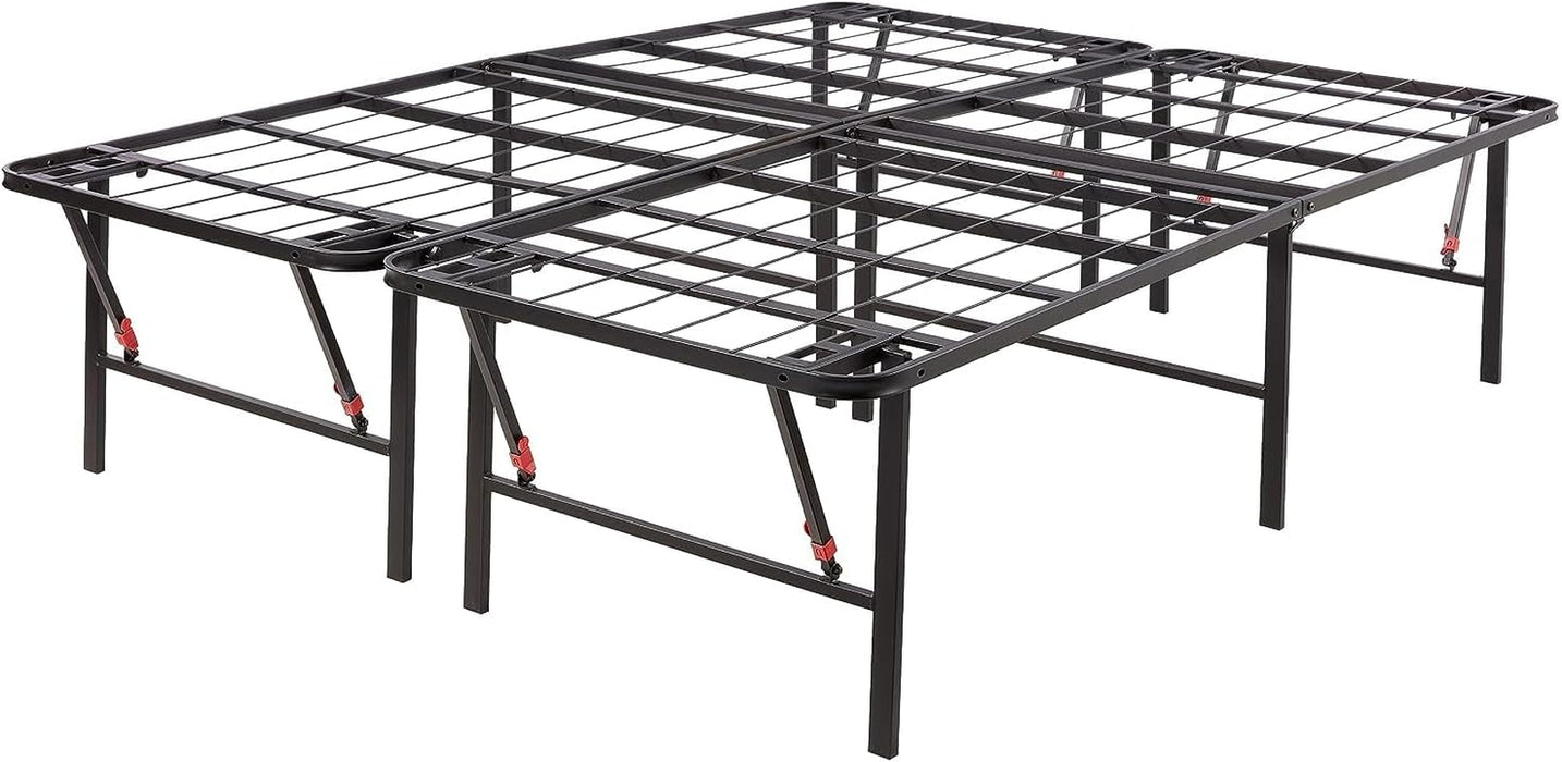 Bed Frame with Storage, Foldable Metal Platform, Sturdy Steel, No Box Spring Needed, 18 Inches High, Tool-Free Setup, Queen Size, Black