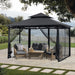 10' X 12' Outdoor Patio Gazebo Double Roof Steel Frame with Mesh Walls, Black