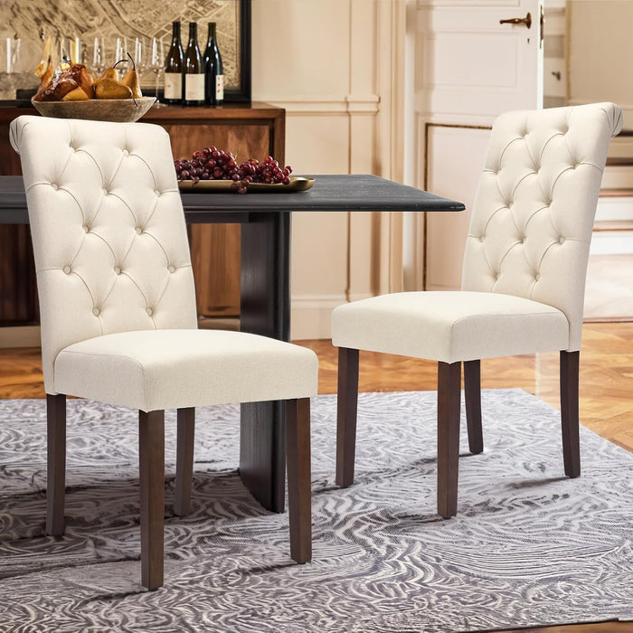 Tufted Dining Chairs Set of 4, Accent Parsons Diner Chair Upholstered Fabric Stylish Kitchen Chairs with Solid Wood Legs and Padded Seat, Beige