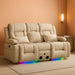 Loveseat Recliner Sofa with Massage and Heat, Power Reclining Loveseat Sofa RV Couch with Console, Home Theater Seating with LED Lights, Bluetooth Speakers, USB, Outlets, Leathaire, Beige
