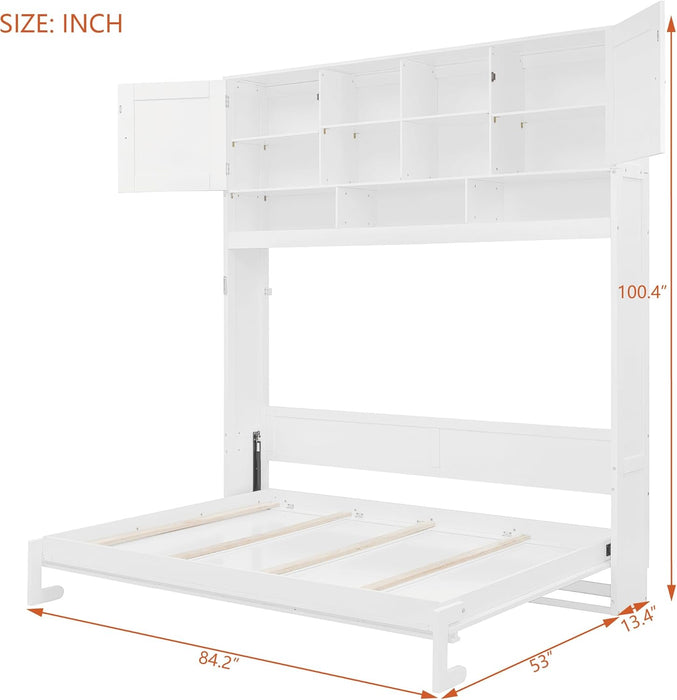 White Queen Murphy Wall Bed With BuiltInStorageSolutions