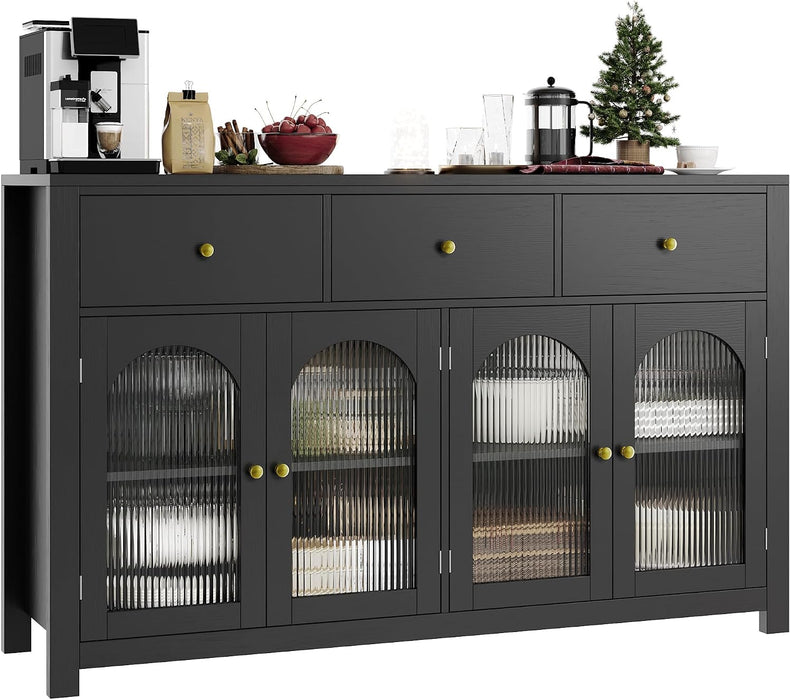 Buffet Cabinet with Storage, Kitchen Storage Cabinet for Home | 55.1" Large Sideboard Buffet, Farmhouse Kitchen Cabinet, Wood Coffee Bar Table for Kitchen, Black