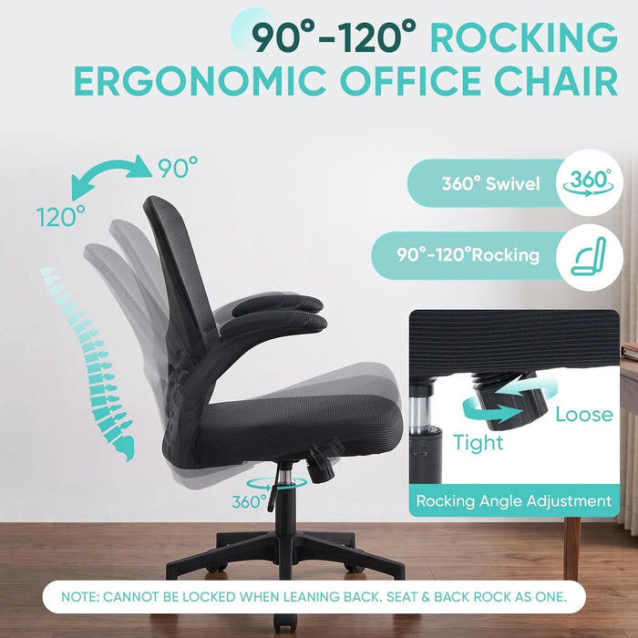 Office Chair, Ergonomic Desk Chair with Adjustable Lumbar Support and Flip up Armrest, Breathable Mesh Computer Chair for Home Office & Rolling Work Swivel Task Chairs