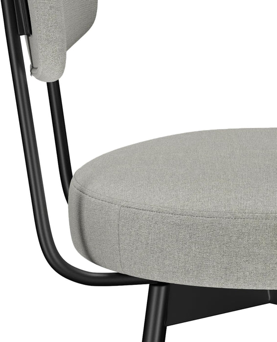 Giselle Swivel Bar Stools (Set of 2) - 29 Inch Seat Height Upholstered Metal Chairs in Light Grey Polyester Linen, Contemporary Seating for Kitchen or Bar with Cushioned Seat and Back