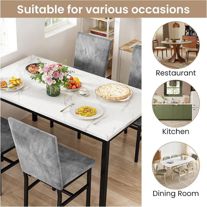 Dining Room Table Set 5 Piece Dining Table Set Marble Dining Table 4 Chair Dining Table Set for Kitchen Living Room Breakfast Small Spaces (White & Grey)