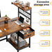 48" Computer Desk with Power Outlets & LED Lights, Gaming Desk with Drawer & Storage Shelves, Reversible Home Office Desk with Monitor Stand, for Living, Study Room, Gaming Room, Rustic Brown