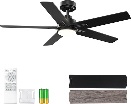 48Inch Black DC CeilingFanWithLight Remote Dimmer Control