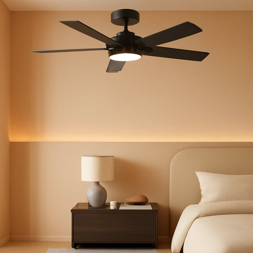 48Inch Black DC CeilingFanWithLight Remote Dimmer Control