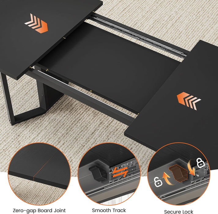 5-Piece Dining Table Set for 4-6 People, 63" Extendable Kitchen Table and 4 Cushion Chairs, Dining Room Table with MDF Board & Metal Frame for Small Space, Easy Clean, Black