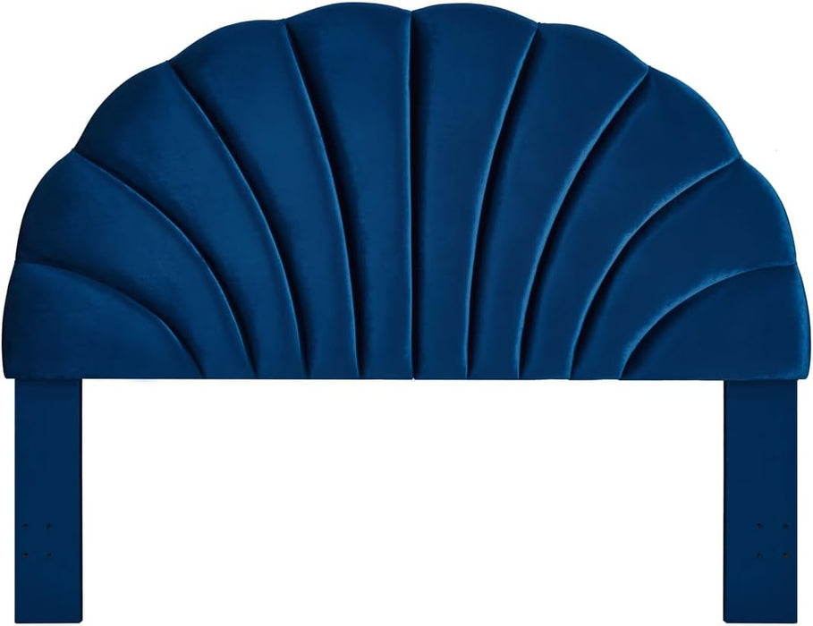 Stunning Crown Design King Headboard, Upholstered Soft Velvet Petal Pattern Headboard King/Ca King-6039-K-Navy