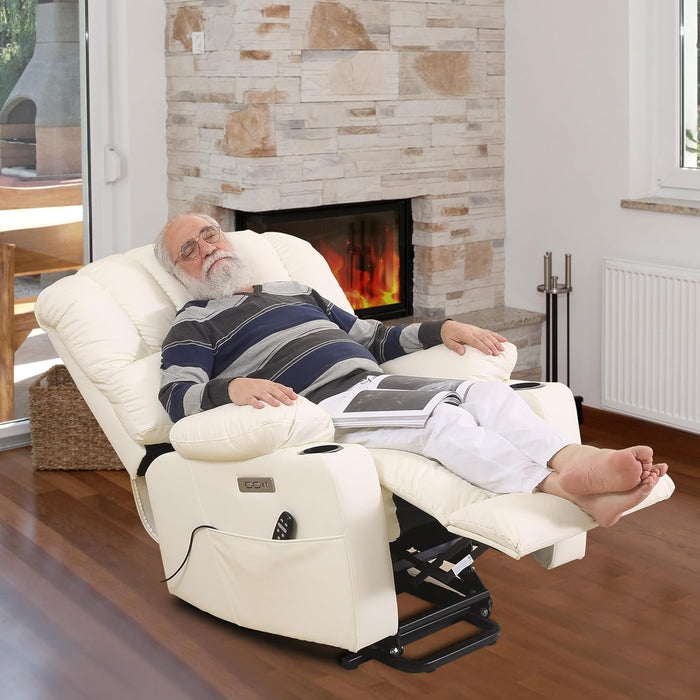 Off-White Power Recliner with Massage & Heat