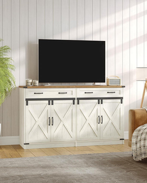 Buffets Cabinet with Storage, Sideboards Cabinet with Drawer, 55.1" Coffee Bar Cabinets with Doors & Adjustable Shelves, Modern Farmhouse Kitchen Storage Cabinets for Diningroom, White Brown