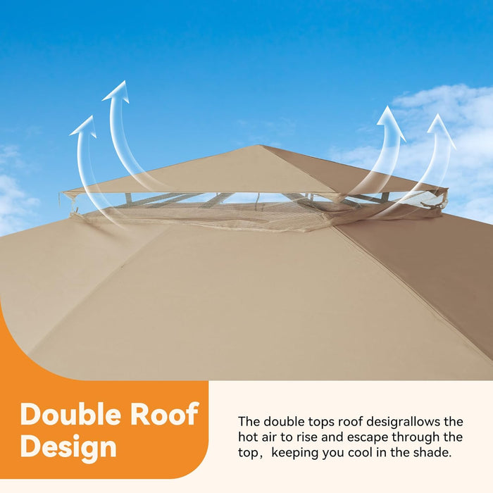 Patio Gazebo 11'X13' with LED Lights & Bluetooth Speaker, Heavy Duty Outdoor Canopy Shelter with Metal Frame, Double Roofs, Soft-Top Gazebo with Netting and Curtains for Backyard