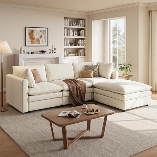 NinetySevenInch L Shaped Modular Sectional Sofa Beige