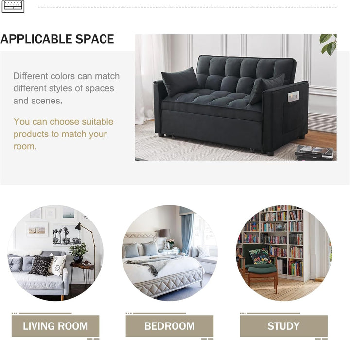 Black Velvet Sleeper Sofa With Adjustable Backrest