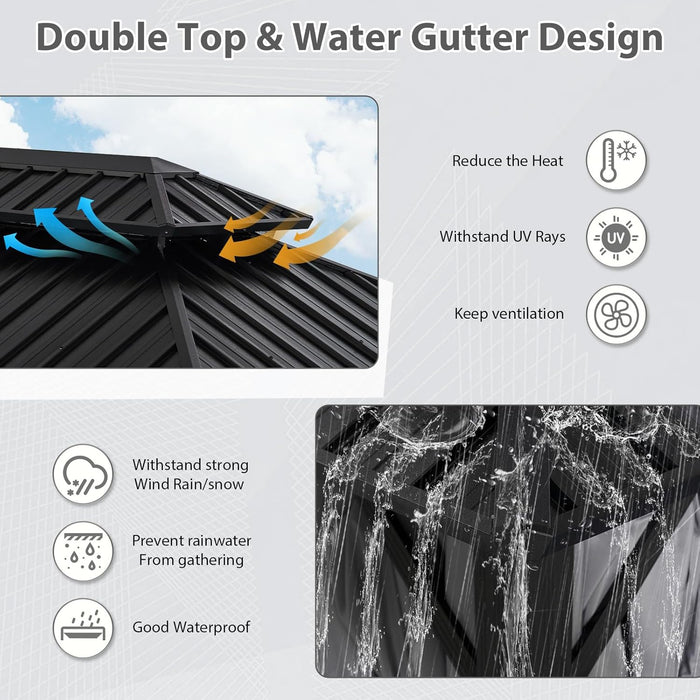 10' X 14' Hardtop Gazebo, Aluminum Metal Outdoor Gazebo with Galvanized Steel Double Roof, Permanent Patio Pavilion with Breathable Netting and Curtains for Dining, Wedding, Party