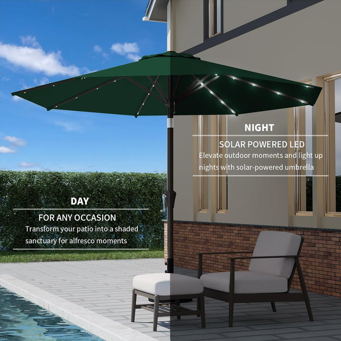 9FT Patio Umbrella with Solar Lights,Outdoor Market Umbrella with Tilt and Crank, LED Lighted Table Umbrella for Garden,Deck,Backyard,Pool,Beach