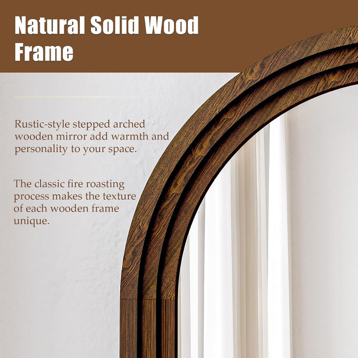 24"X65" Full Length Mirror Solid Wood Frame, Arched Floor Mirror Full Length with Stand, Room Decor Big Full Body Mirror with HD Tempered Glass for Bedroom, Living Room, Walnut Wood