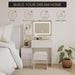 Vanity Desk with Mirror and Lights, Makeup Vanity with Power Outlet, 3 Color Adjustable Light, Dressing Table with 4 Drawers, Storage Shelves & Stool for Bedroom, White