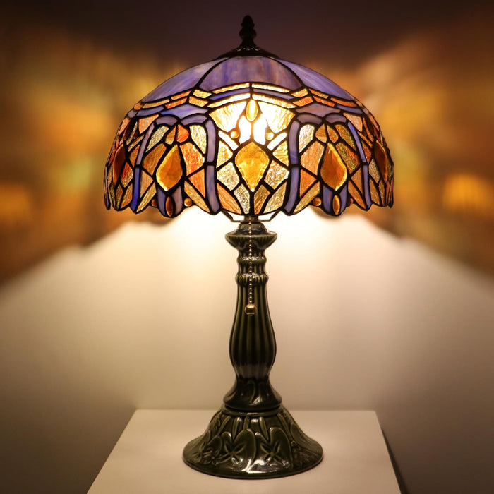 Tiffany Style Stained Glass Table Lamp 18.5 Inch - Purple Jewelry