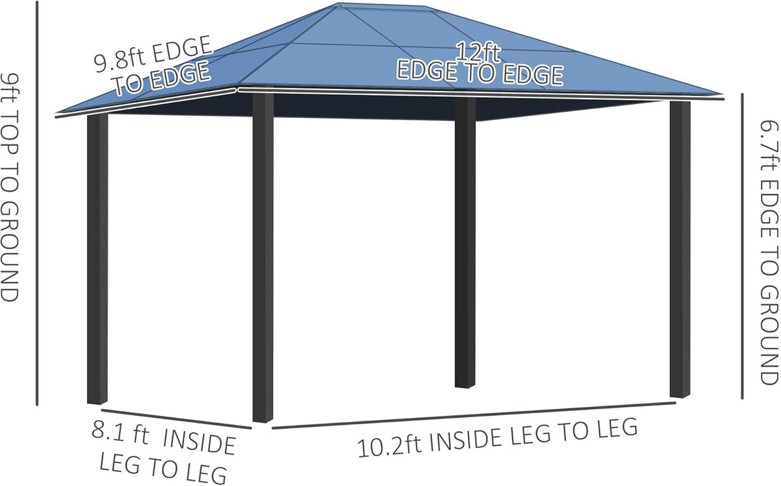 10' X 12' Hardtop Gazebo Canopy with Polycarbonate Roof, Aluminum Frame, Permanent Pavilion Outdoor Gazebo with Netting, for Patio, Garden, Backyard, Deck, Lawn