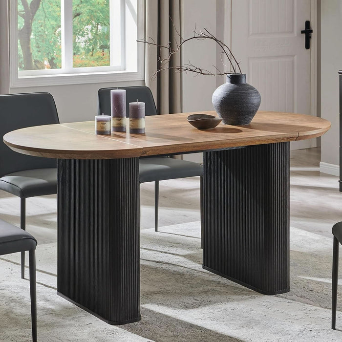 63 Inch Fluted Oval Dining Table for 4-6 People (Brown with Black)