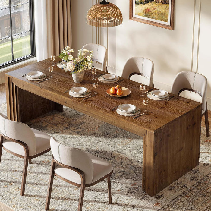 Solid Wood Dining Table for 6/8/10 79-Inch Long Kitchen Table, Farmhouse Rectangular Dining Room Table for Kitchen, Living Room, Home Office, Walnut Brown