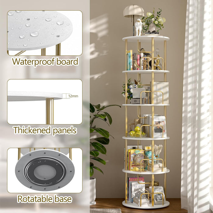 360° Rotating Bookshelf, Revolving Bookcase with Open Display Storage, round Book Shelf Tower, Freestanding Space Saving Vertical Storage Organizer for Living Room Bedroom, Corner Furniture