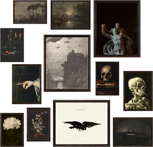 Dark Academia Decor for Bedroom - Gothic Home Decor Aesthetic, Moody Dark Academia Wall Art, Vintage Halloween Posters for Room Aesthetic, Goth Wall Decor, Witchy Gallery Wall Art (Unframed)