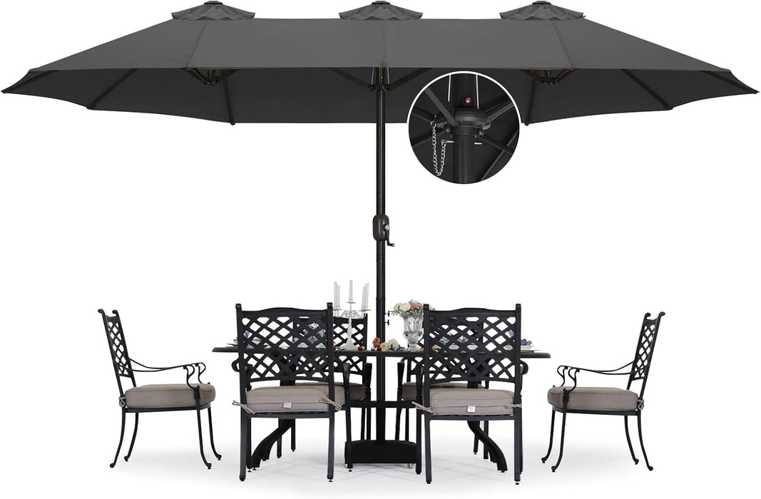 15FT Double-Sided Rectangle Patio Umbrella with Base, Dark Gray