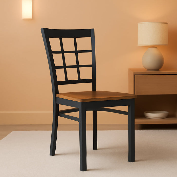 HERCULES Series Black Window Back Metal Restaurant Chair - Cherry Wood Seat