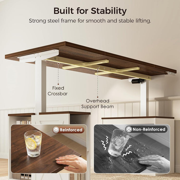 Farmhouse 55 Inch Electric Standing Desk with Storage, Walnut+White