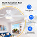 White Ceiling Fans with Lights - 46" Flush Mount Low Profile Ceiling Fan Light with 5 Double-Sided Blades, 6 Speeds 3CCT Reversible Motor, Modern Ceiling Fan for Indoor/Outdoor Patios