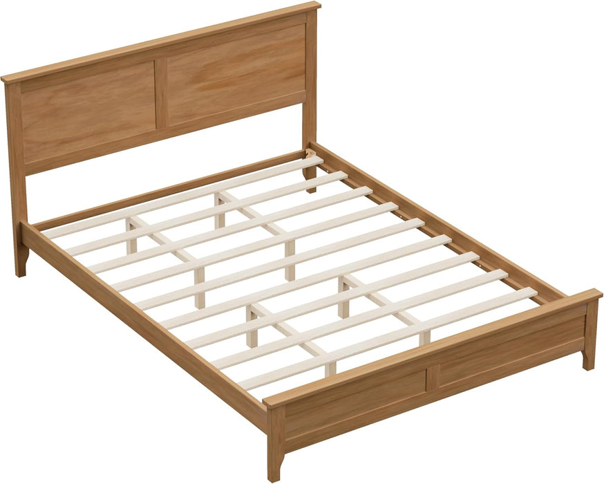 Modern Solid Wood Queen Size Platform Bed with Headboard,No Box Spring Needed,Easy Assembly,Natural