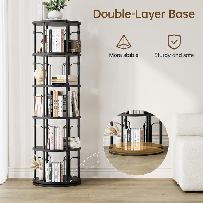Black Rotating Five Tier Floorstanding Bookshelf Spin360