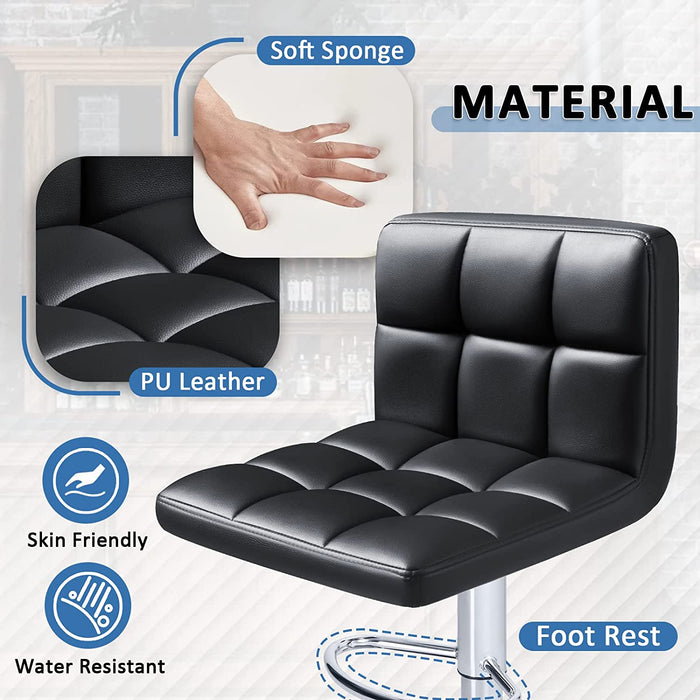 Bar Stools Modern PU Leather Adjustable Swivel Barstools, Armless Hydraulic Kitchen Counter Bar Stool Extra Height Square Island Barstool with Back Set of 2 (Leather, Black)