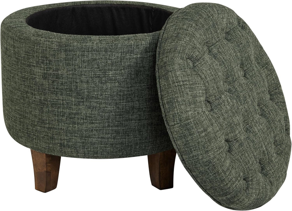 Home Decor | Upholstered round Tufted Foot Rest Ottoman | Ottoman with Storage for Living Room & Bedroom | Decorative Home Furniture, Green Clover Fabric