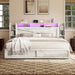 45'' Farmhouse Queen Bed Frame with Bookcase Headboard, LED Bed Frame with Side Shelves & Underbed Drawers, Wood Platform Bed with Charging Station, White