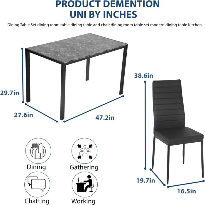 Dining Table Set Dining Room Table Set for Small Spaces Kitchen Table and Chairs for 4 Table with Chairs Home Furniture Rectangular Modern (Black Marble)