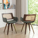 Set of 4 Dining Room Chairs with Arms - Swivel Cane Dining Chairs with Ergonomic Rattan Back, Walnut Bentwood Frame, Curved Arms, Versatile for Restaurant/Living Room/Kitchen (Walnut Green)