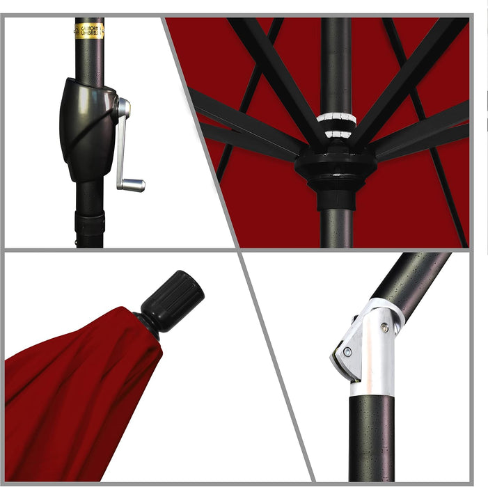 GSPT908302-5403 9' round Aluminum Market, Crank Lift, Push Button Tilt, Black Pole, Sunbrella Jockey Red Patio Umbrella, 9-Feet