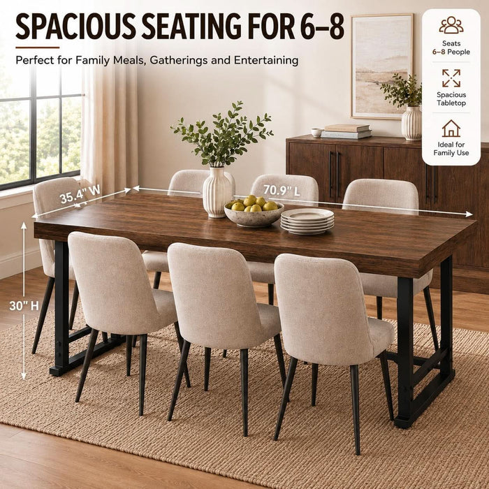 Industrial 71" Dining Table for 6-8, Rustic Kitchen Table, Walnut