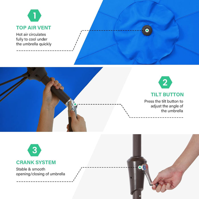 9FT Outdoor Patio Umbrella,Market Table Umbrella with 8 Fiberglass Ribs, Pool Umbrella with Tilt and Crank, UV Protection Lightweight & Wind-Resistant for Lawn, Garden, Deck and Backyard, Royal Blue