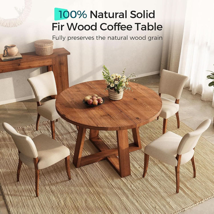 47 Inch round Dining Table for 4-6, Solid Wood Kitchen Table with Cross Base, Modern Kitchen & Dining Room Furniture, Farmhouse Accent Dinner Table for Kitchen Living Room, Light Brown