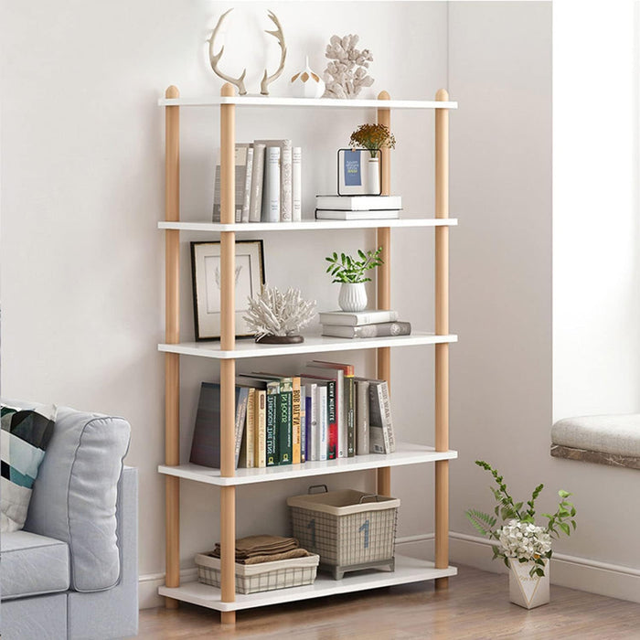 5Tier PremiumQuality SolidWood Bookshelf White Display Unit