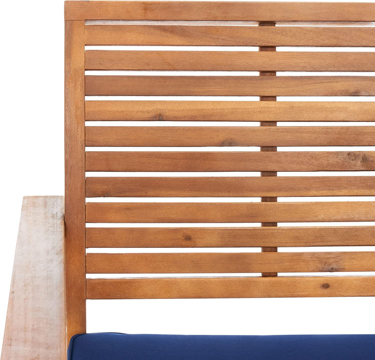 Home Collection Hailey Outdoor Living 4-Piece Acacia Patio Furniture Set, Brown and Navy