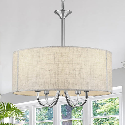 Brushed Nickel Drum Chandelier 16-Inch Linen Shade